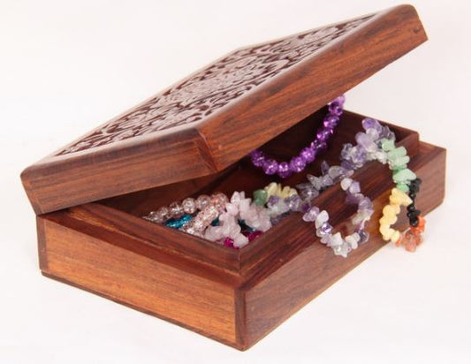 Carved Wooden Hamsa Jewellery Box
