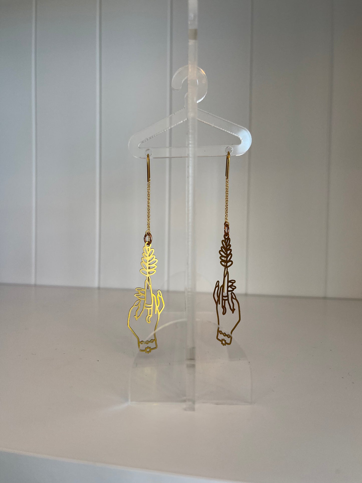 Brass Floral Hands Thread Earrings