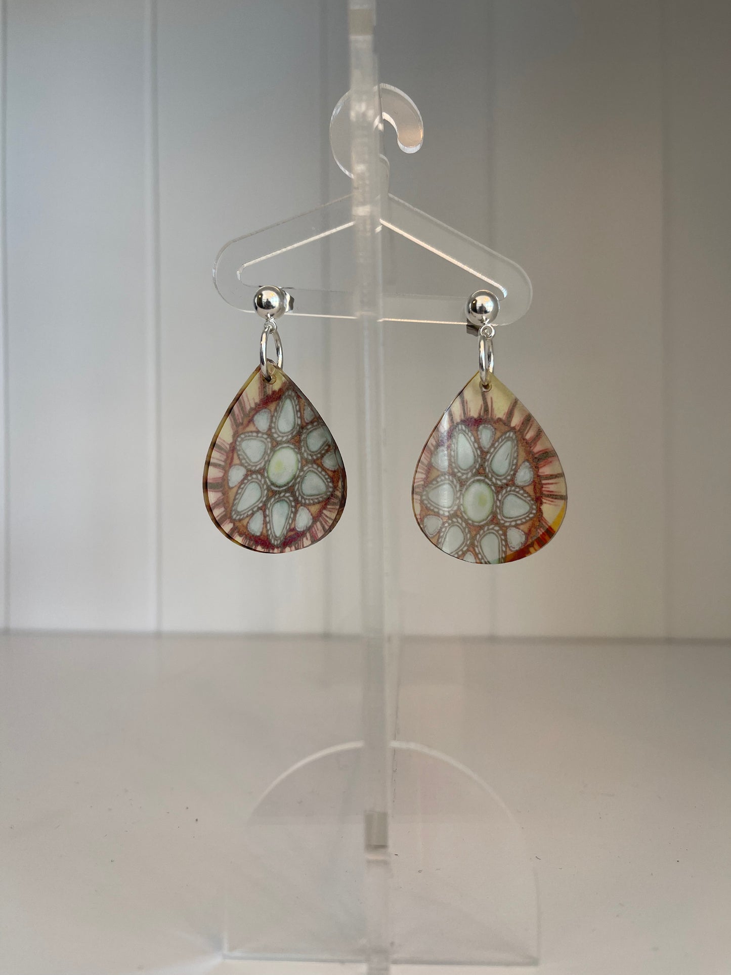 Distressed Teal Jewel Sunflower Earrings