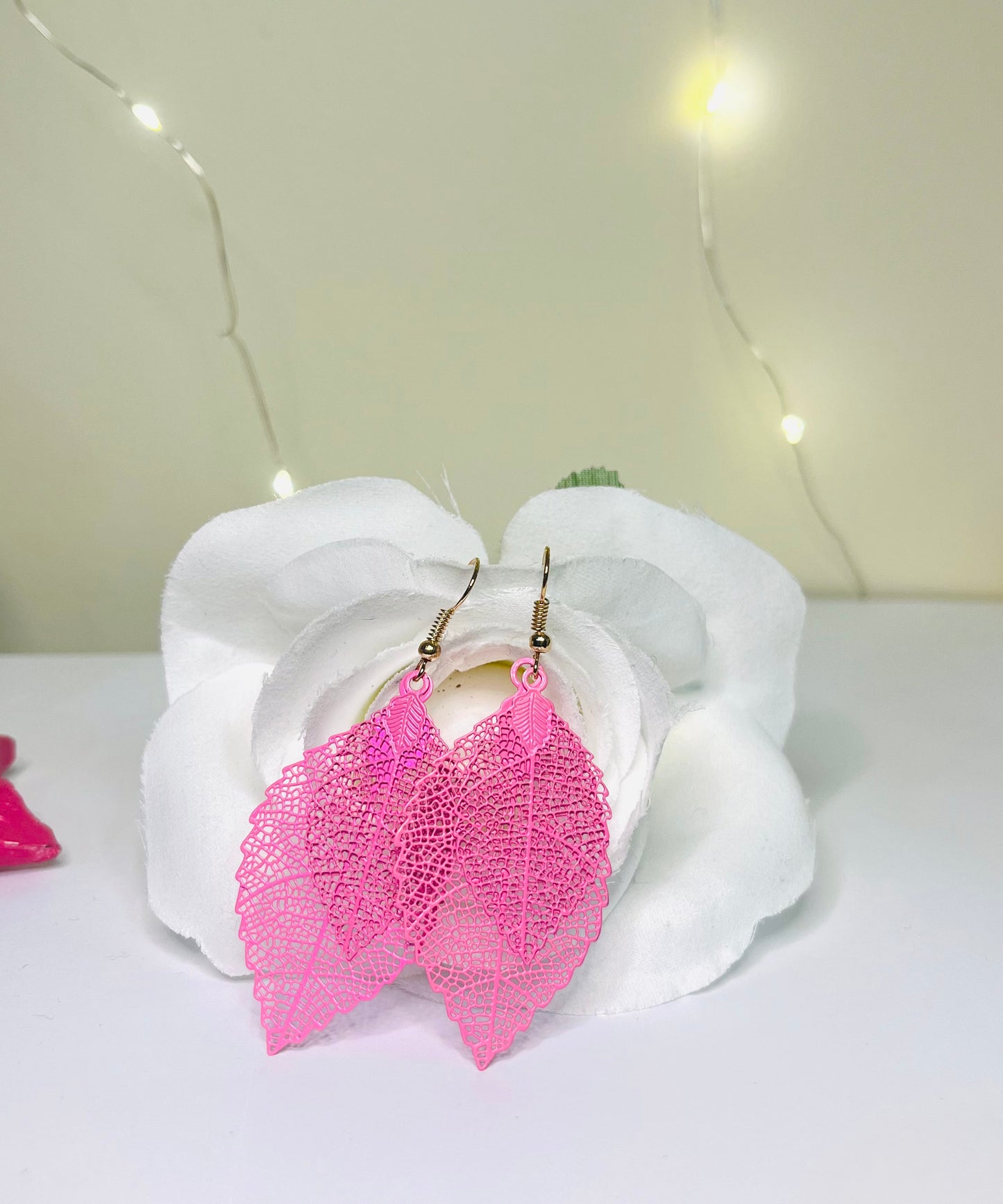 Pink Leaf Earrings