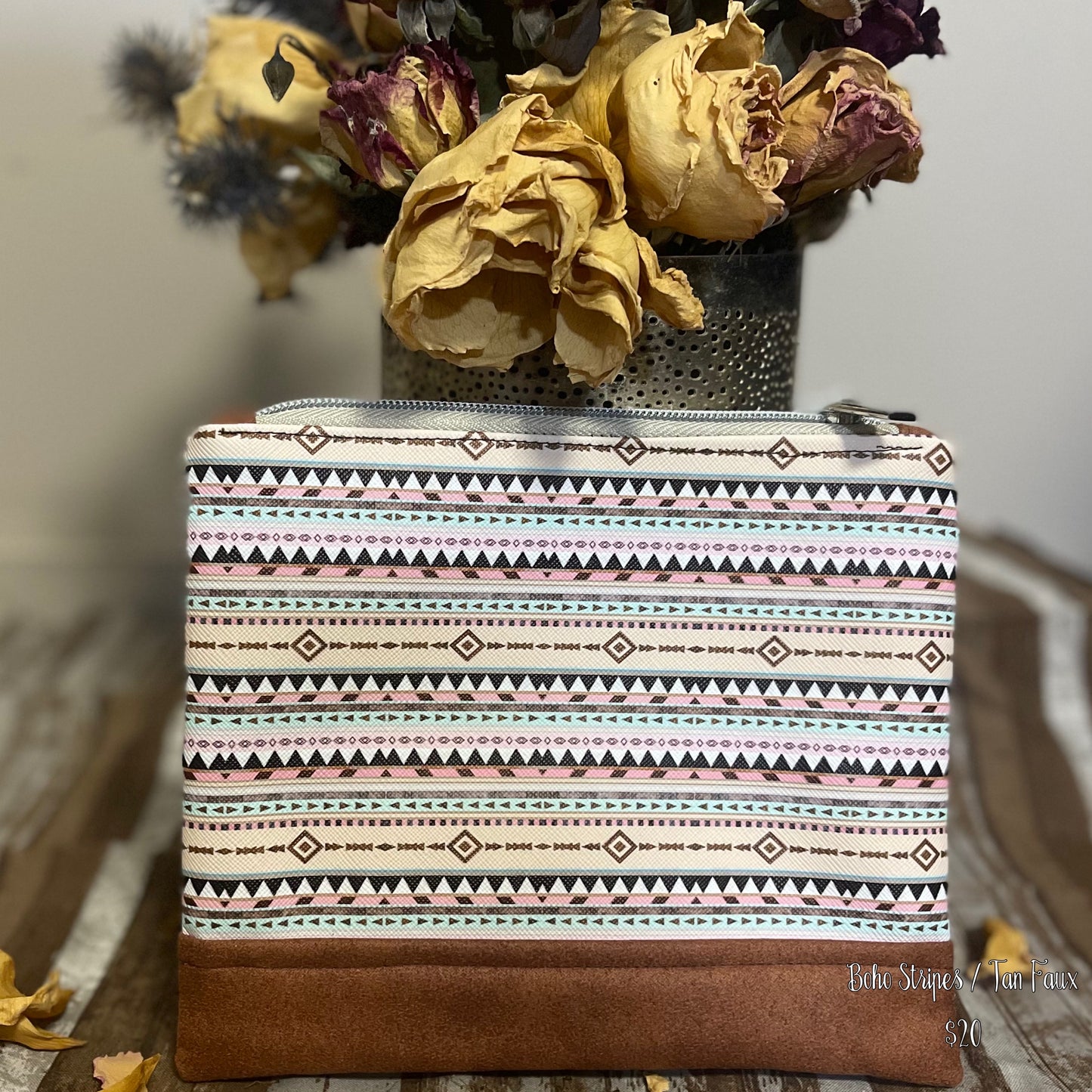 Boho Stripe / Tan Pouch