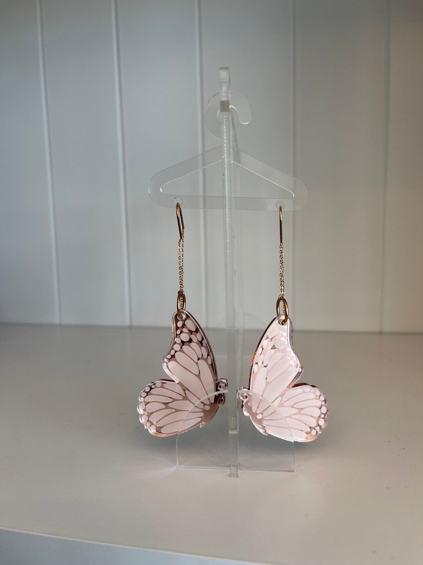 Butterfly Drop Earrings - Rose Gold