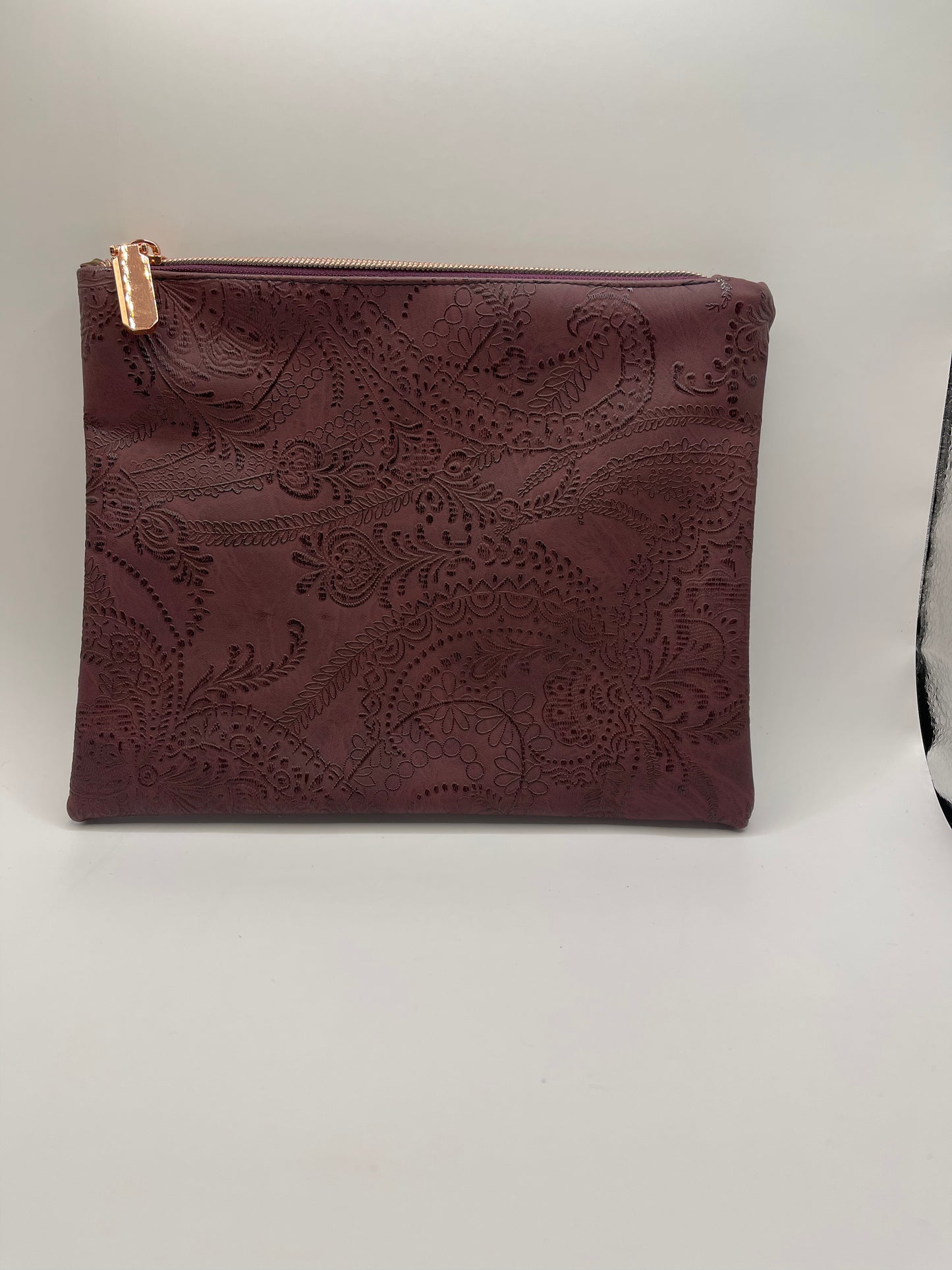 Burgundy Embossed Faux Leather Clutch
