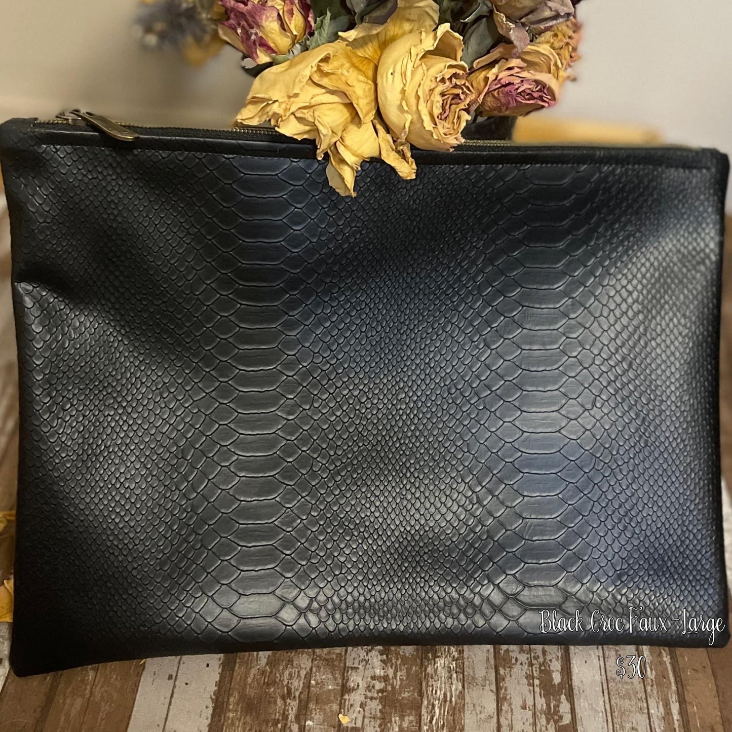 Black Croc Faux Large
