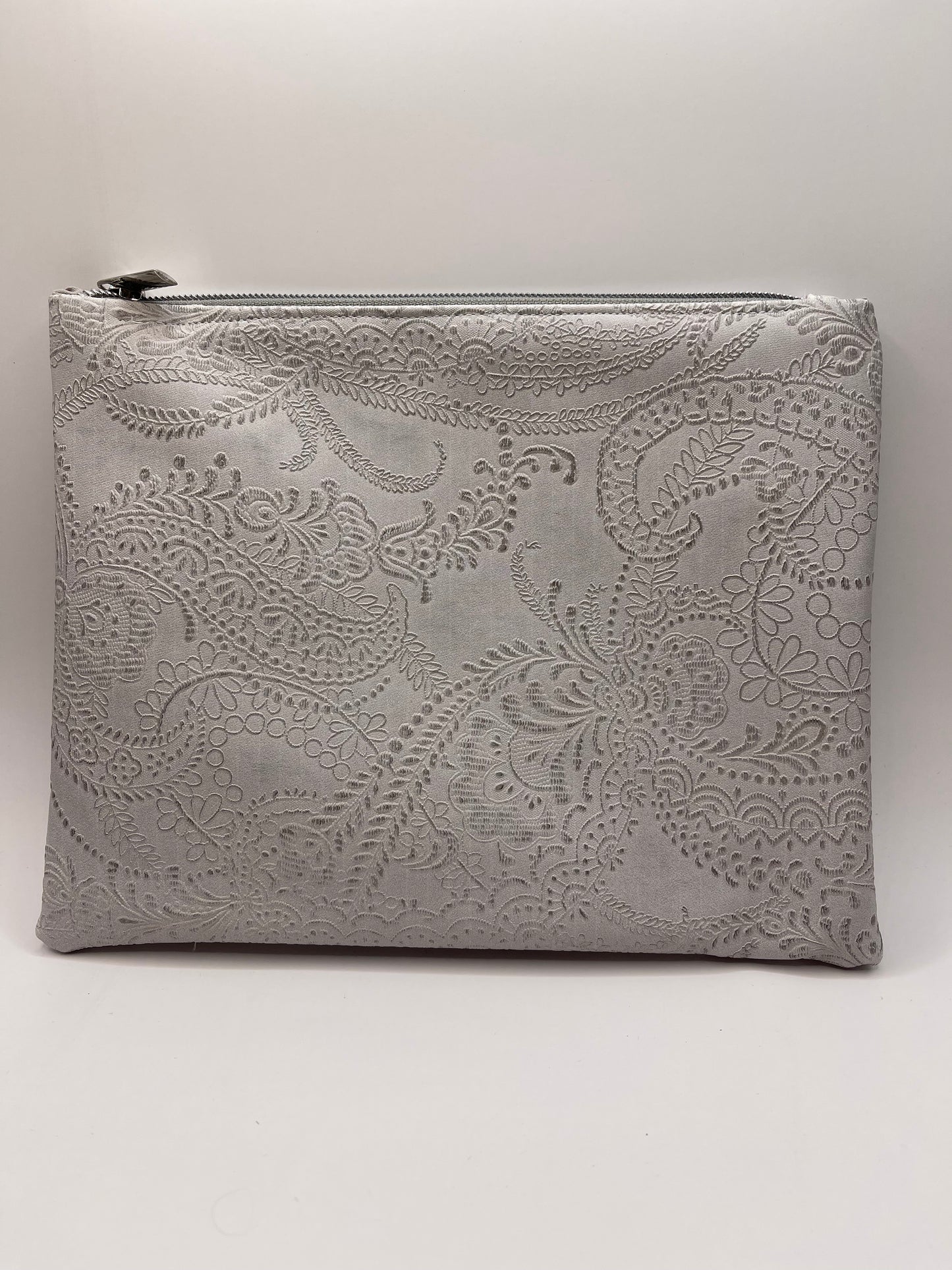 Grey Embossed Faux Leather Clutch