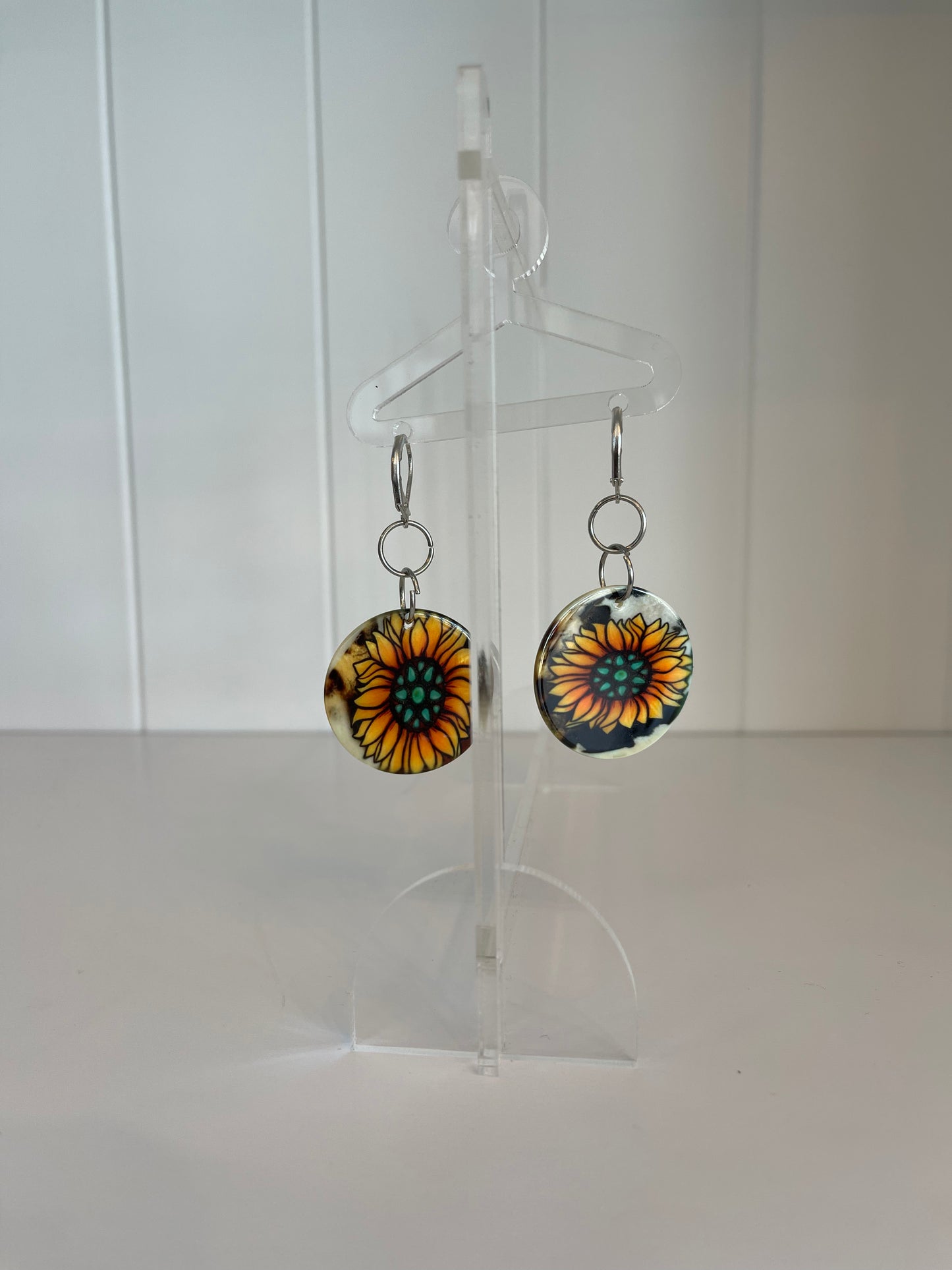 Sunflower Teal Jewel Shell Earrings