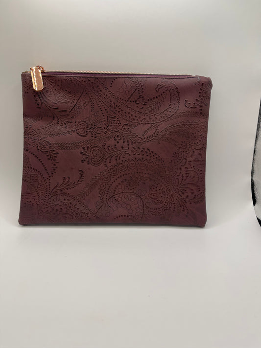 Burgundy Embossed Faux Leather Clutch