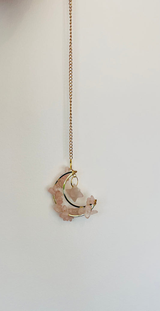 Rose Quartz Moon Hanger