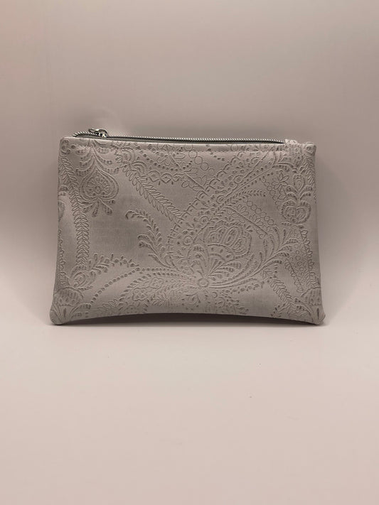 Grey Embossed Faux Leather Pouch