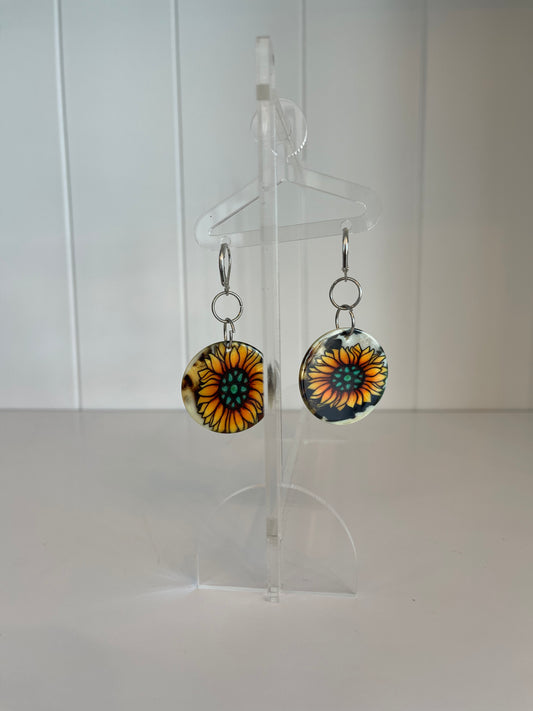 Sunflower Teal Jewel Shell Earrings